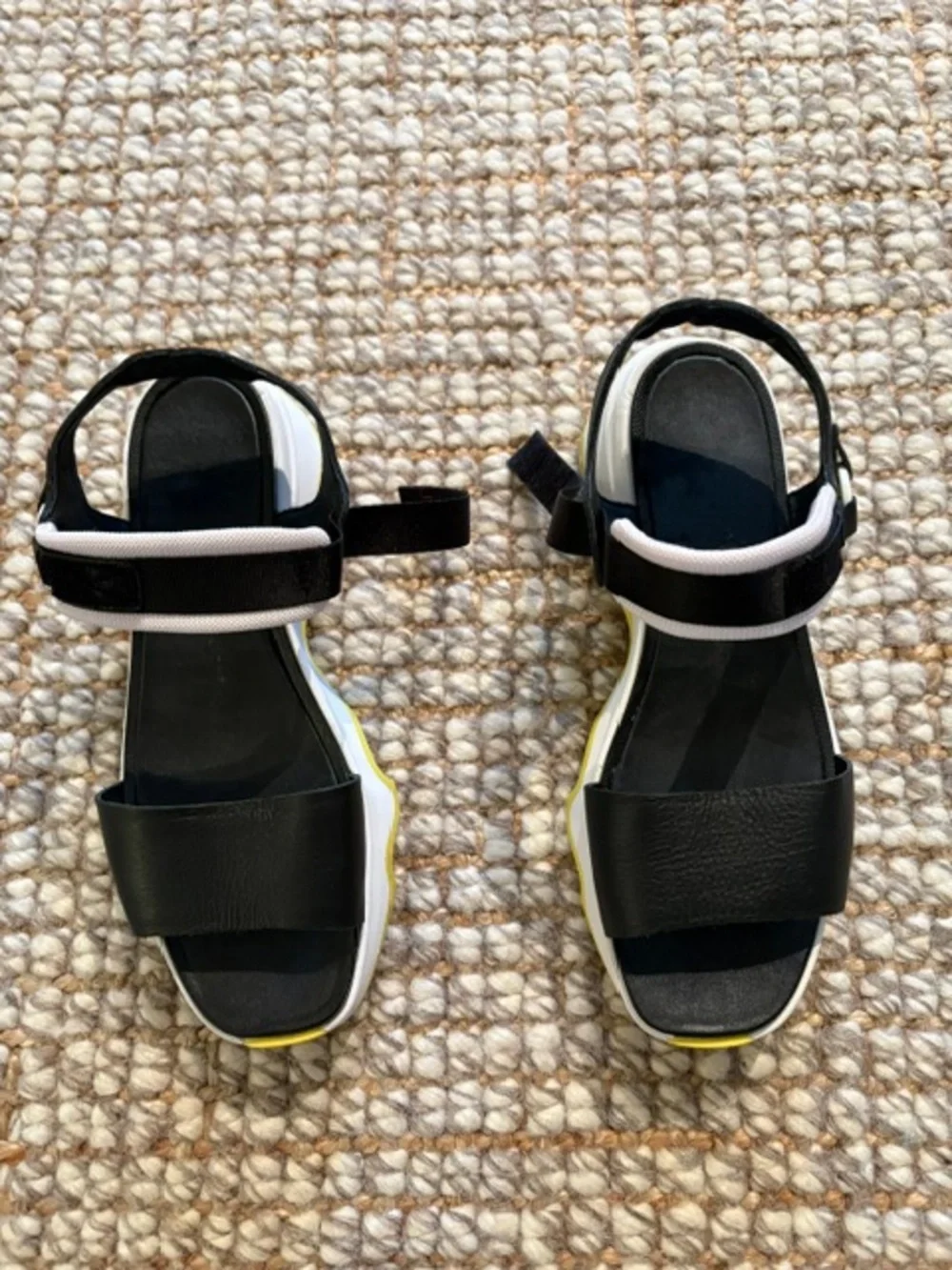 Sorel Black White and Yellow Platform Sandals